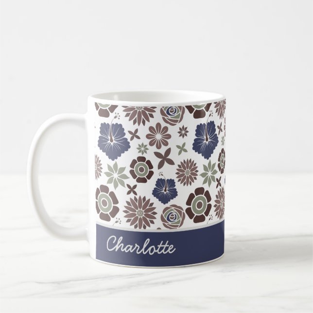Doodle Blumenmuster personalisierter Name Kaffeetasse (Links)
