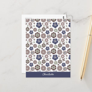 Doodle Blumenmuster personalisierter Name Postkarte
