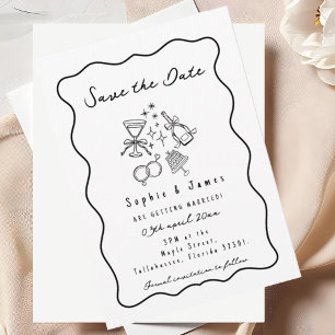 Doodle Boho Foto Hochzeit elegant einfach Einladung