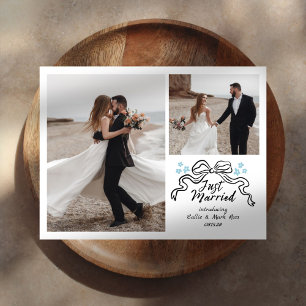 Doodle Bow Blume nur verheiratet Hochzeit Foto Ankündigungspostkarte