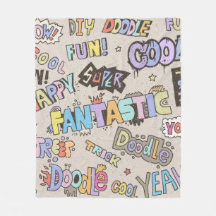 Doodle Buchstaben Worte Cool Spaß Vintage Hand zei Fleecedecke