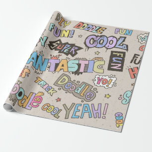 Doodle Buchstaben Worte Cool Spaß Vintage Hand zei Geschenkpapier