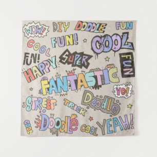 Doodle Buchstaben Worte Cool Spaß Vintage Hand zei Wandteppich