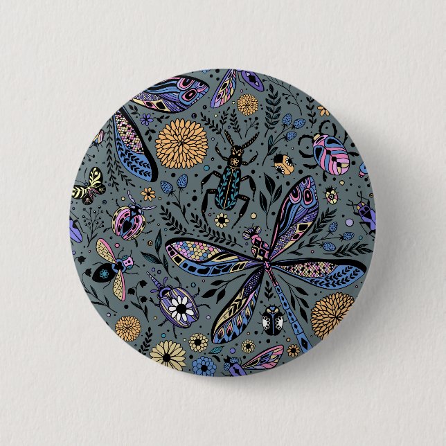 Doodle-Bugs auf Schiefergrau Button (Vorderseite)