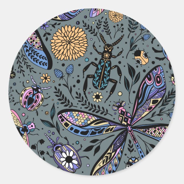 Doodle-Bugs auf Schiefergrau Runder Aufkleber (Vorderseite)