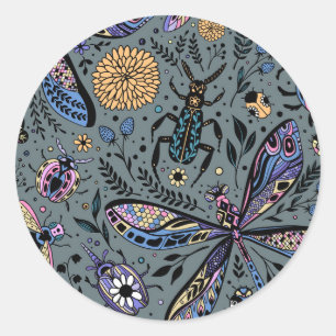 Doodle-Bugs auf Schiefergrau Runder Aufkleber