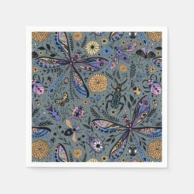 Doodle-Bugs auf Schiefergrau Serviette (Vorderseite)