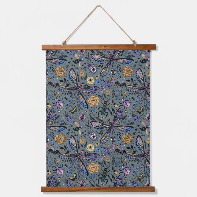 Doodle-Bugs auf Schiefergrau Wandteppich Mit Holzrahmen (Vorderseite)