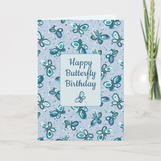 Doodle Bugs Schmetterlinge - blau - Kindergeburtst Karte (Vorderseite)