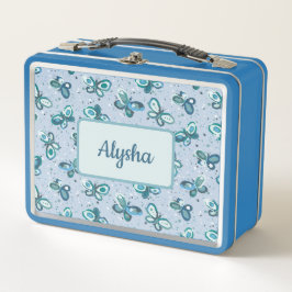 Doodle Bugs Schmetterlinge - blau - Kindermuster. Metall Brotdose