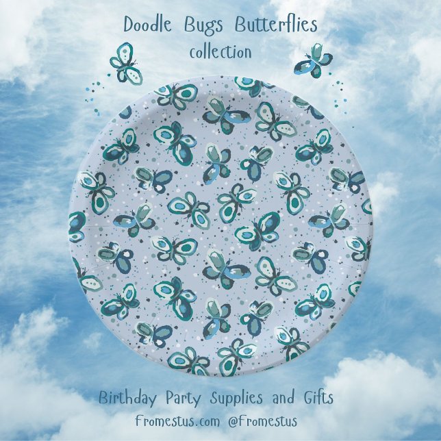 Doodle Bugs Schmetterlinge - blau - nahtloses Must Pappteller (Von Creator hochgeladen)