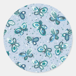 Doodle Bugs Schmetterlinge - blau - nahtloses Must Runder Aufkleber