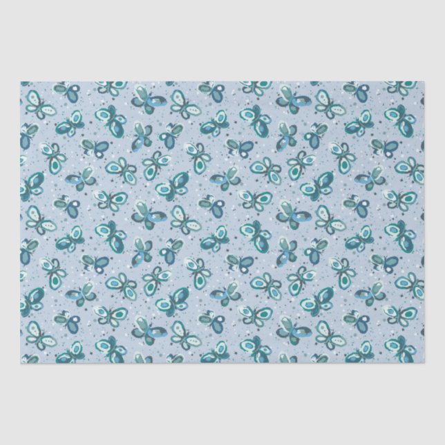 Doodle Bugs Schmetterlinge - blau - nahtloses Must Seidenpapier (Vorderseite)