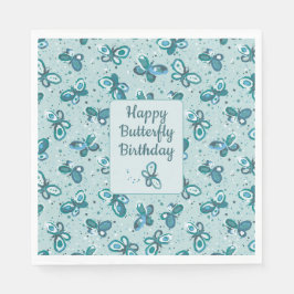 Doodle Bugs Schmetterlinge - türkis - Geburtstag. Serviette