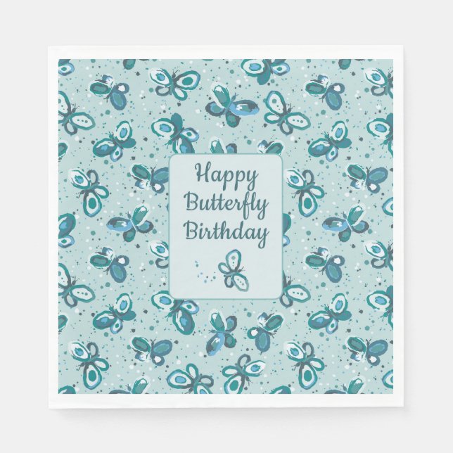 Doodle Bugs Schmetterlinge - türkis - Geburtstag. Serviette (Vorderseite)