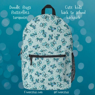 Doodle Bugs Schmetterlinge - türkis - Muster. Bedruckter Rucksack