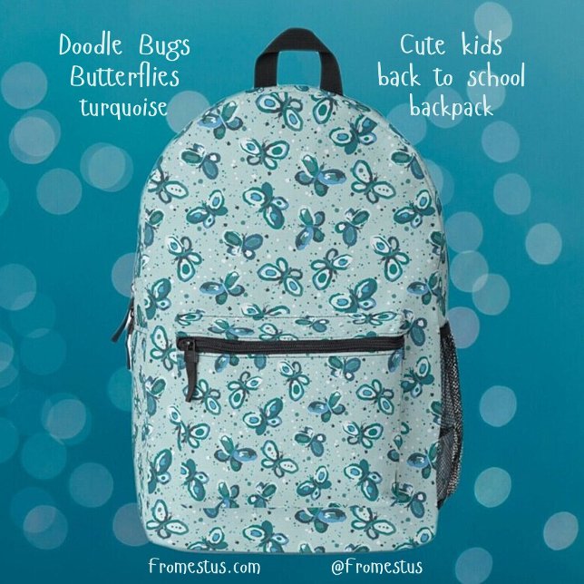Doodle Bugs Schmetterlinge - türkis - Muster. Bedruckter Rucksack (Von Creator hochgeladen)