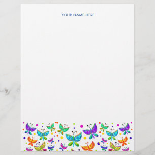 Doodle Butterflies Bright Colored Boho Briefbogen