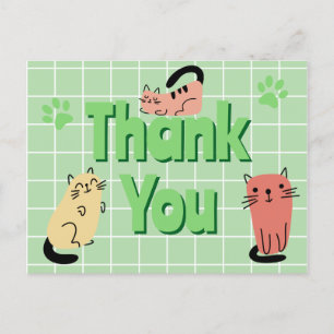 Doodle Cats Green Danke Postkarte