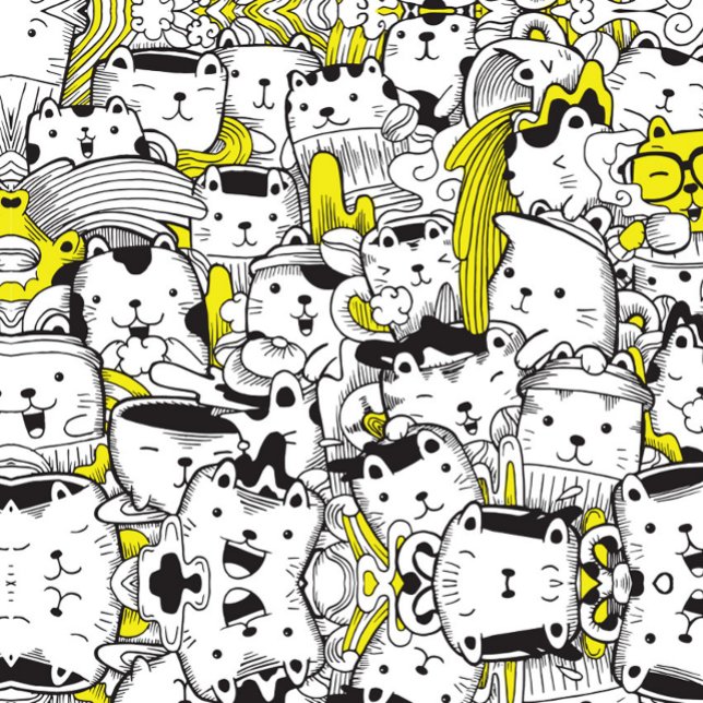 Doodle Cats Schürze (A doodle art illustration featuring a dense collection of cartoon cats, rendered in black and white.)
