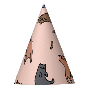 Doodle Cats Vintag Nahtlose Illustration Partyhütchen