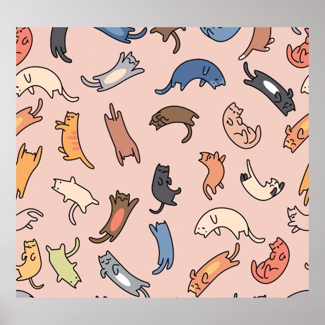 Doodle Cats Vintag Nahtlose Illustration Poster (Vorne)