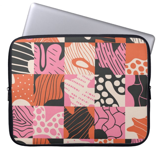 Doodle Cells: Geometrisches Musterdesign. Laptopschutzhülle (Vorderseite)