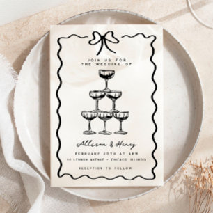 Doodle Champagne Tower Whimsical Bow Wedding Einladung
