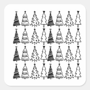 Doodle Christmas Tree Pattern Quadratischer Aufkleber
