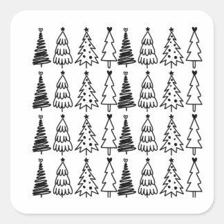 Doodle Christmas Tree Pattern Quadratischer Aufkleber