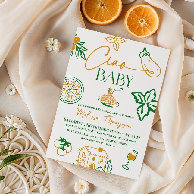 Doodle Ciao Baby Pasta & Pizza Italian Baby Shower Einladung (Von Creator hochgeladen)