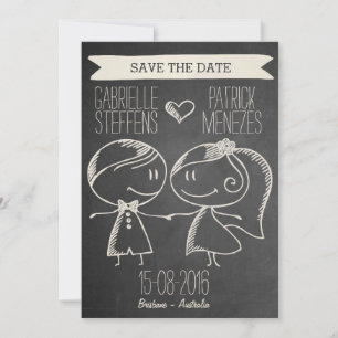 Doodle Couple auf Blackboard Save the Date