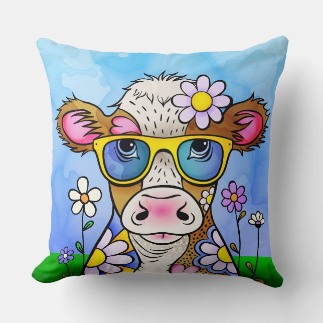 Doodle Cow Portrait Kissen (Vorderseite)