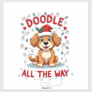 Doodle den ganzen Weg lustige Goldendoodle-Santa-M Aufkleber