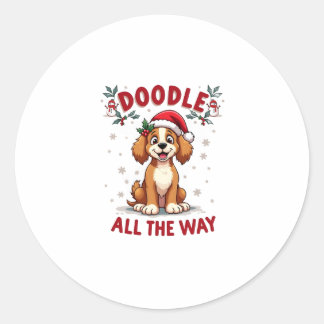 Doodle den ganzen Weg lustige Goldendoodle Weihnac Runder Aufkleber