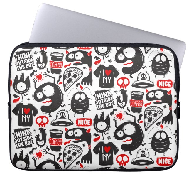 Doodle der Whimsikmonster und Quotes Laptopschutzhülle (Vorderseite)
