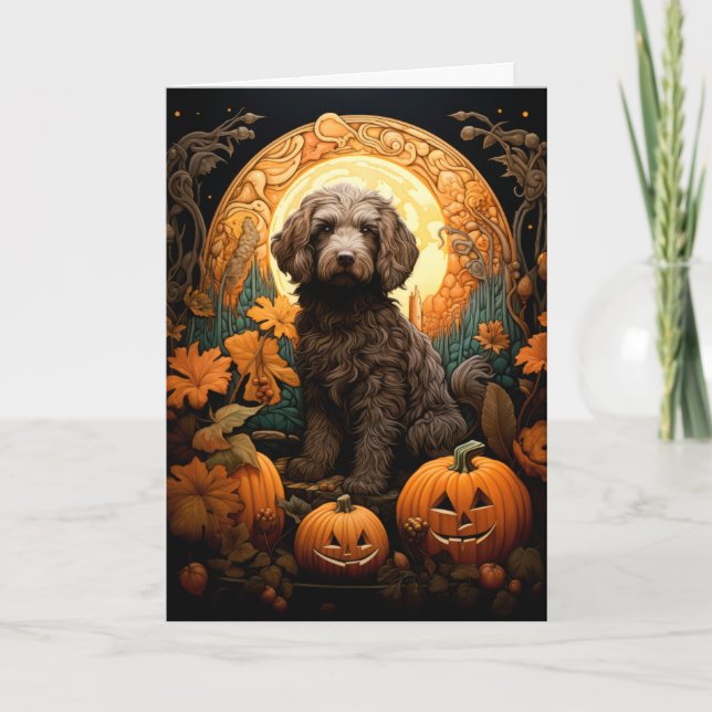 Doodle Dog Halloween Karte (Vorderseite)