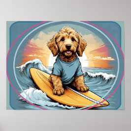 Doodle Dog Surfing Poster