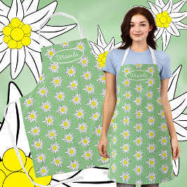 Doodle Edelweiss Blume Print Light Green Schürze