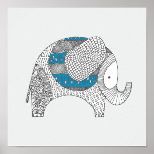 Doodle Elephant. Nursery Decor. Poster