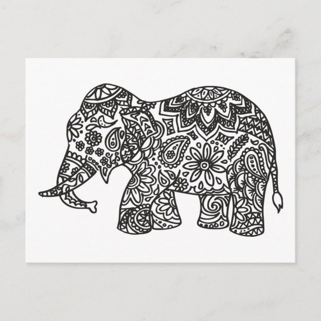 Doodle Elephant Postkarte (Vorderseite)