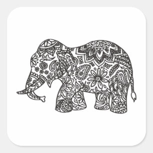 Doodle Elephant Quadratischer Aufkleber