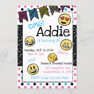 Doodle Emoji Pink & Blue Tween Einladung