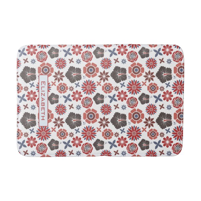 Doodle farbige Blumenmuster personalisierter Name Badematte (Vorderseite)