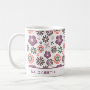 Doodle floral nahtlose Muster personalisierter Nam Kaffeetasse