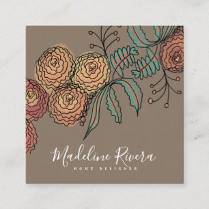 Doodle Florals Wreath Sprigs Greenerenerity Design Quadratische Visitenkarte