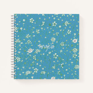 Doodle Flower L/Blaues Notizbuch anpassbar
