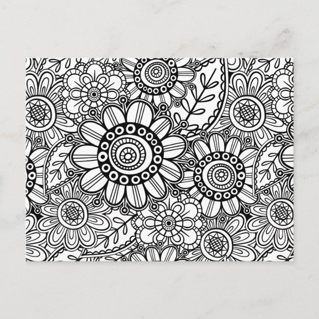 Doodle Folk Art Floral Line Zeichnend Muster Postkarte (Vorderseite)