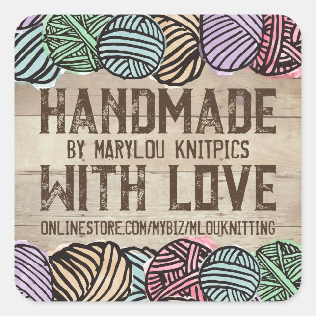 Doodle Garne personalisierte Strickwaren Quadratischer Aufkleber (Vorderseite)