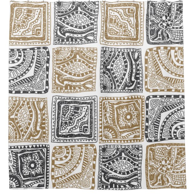 Doodle geometrisches, Vintages abstraktes Muster. Duschvorhang (Vorderseite)